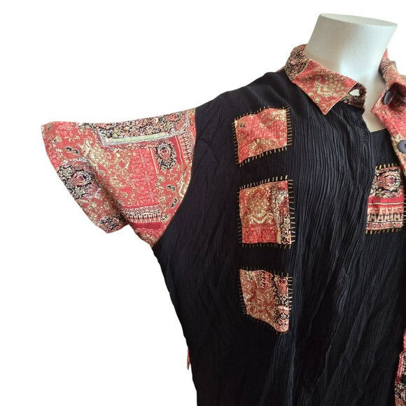 Womens Black Sleeveless Crinkle Dress Embroidered & Matching Shirt JJ4087 - Picture 11 of 13